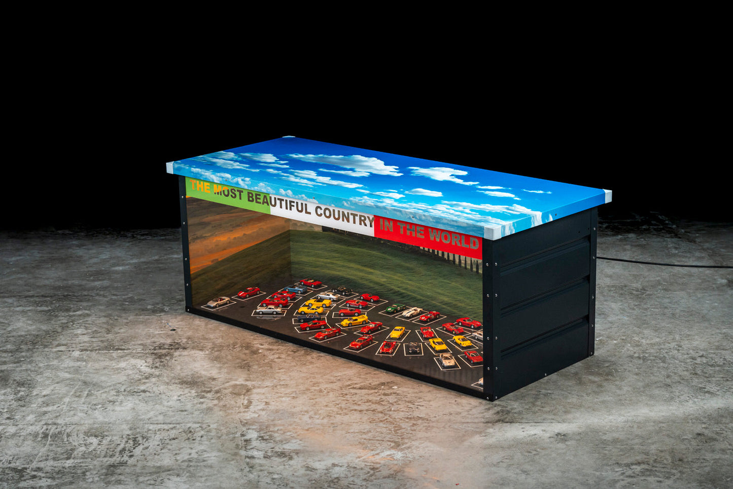 Ferrari scale model table with glass top